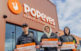 Filip Firmanty and Michael Biggins who queued at Popeys in Bishop Auckland at 10pm the night before and Andrew Brown from 5.20 am (right).