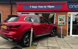 Dramatic pictures have emerged after a car crashed into the storefront of a One Stop on Forester Close in Hartlepool Credit: CONTRIBUTOR