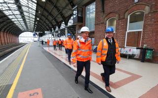 Darlington MP Peter Gibson and Transport Secretary Mark Harper MP visit Darlington Railway Station to see the ongoing redevelopment work taking place. Picture: CHRIS BOOTH