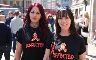Victims and campaigners outside Central Hall in Westminster, London, after the publication of the Inquiry report. Tens of thousands of people in the UK were infected with deadly viruses after they were given contaminated blood and blood products