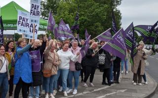 Healthcare assistants striking today (May 20) outside James Cook University Hospital in Middlesbrough Credit: PAUL RILEY