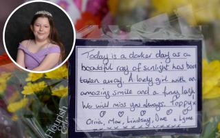 Floral tributes to Leah Harrison have been left at the entrance to  Mount Pleasant Primary School in Darlington
