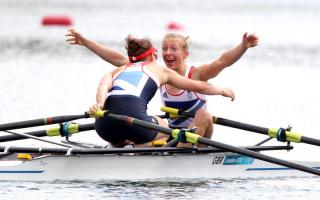 WE’VE DONE IT: Kat Copeland, in a now-iconic image, screams “we’ve won the Olympics, we’re going to be on a stamp” to her partner Sophie Hosking after sealing gold at Eton Dorney in the lightweight sculls in August