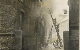 A dramatic picture, taken by a photographer with The Northern Echo, showing Peases Mill on fire on July 2, 1933, with Darlington library worryingly close on the right hand side. This back lane is still behind the library although the mill site down to