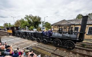 The Locomotion No 1 replica goes through Heighington station during last September's recreation of the inaugural journey. Photograph: Stuart Boulton/The Northern Echo.