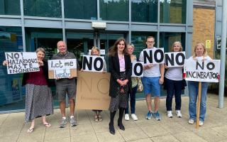 Objector Harriett Sowerby (centre) with protestors at the inquiry regarding the proposed Merchant Park incinerator. Picture: Gareth Lightfoot.