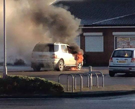 BURNING CAR: The incident captured by an eye-witness. Pic courtesy of Incidents on Teesside and County Durham