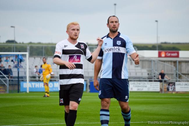 NEW SIGNING: Liam Marrs (left) pictured while on trial with Darlington in 2014. Picture: TIM HICKMAN