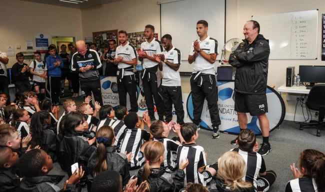 Rafael Benitez speaks to some of the young players at the inaugural Newcastle United Foundation 1892 Cup (Picture: NUFC)