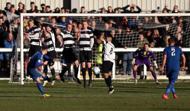 LAST TIME: Action from Darlington's last game at Blackwell Meadows a fortnight ago against Curzon Ashton. Picture: CHRIS BOOTH