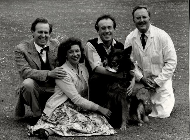 The cast of All Creatures Great and Small - from left, Peter Davison, Carol Drinkwater, Christopher Timothy and Robert Hardy