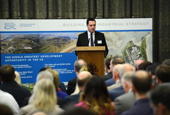 Tees Valley Mayor Ben Houchen speaking at the formal launch of the Master Plan for the South Tees Development Corporation in Redcar