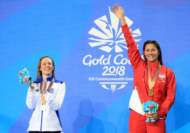 The Northern Echo: HOME NATIONS: England's Aimee Willmott, right, with her gold medal and Scotland's Hannah Miley, who won silver, in the Women's 400m Individual Medley at the Commonwealth Games