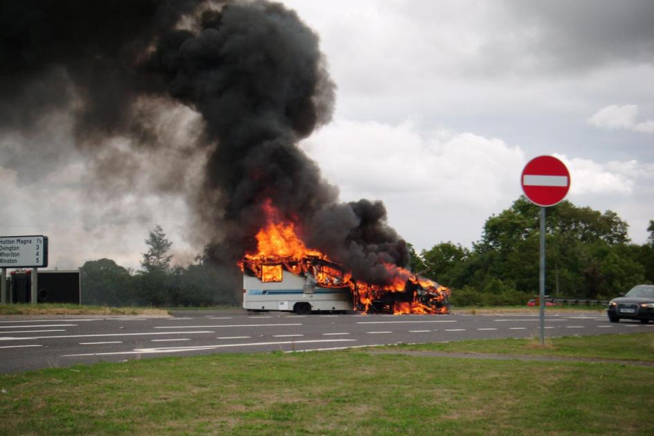 Dramatic pictures of motorhome fire on A66 A66 near Hutton Magna 