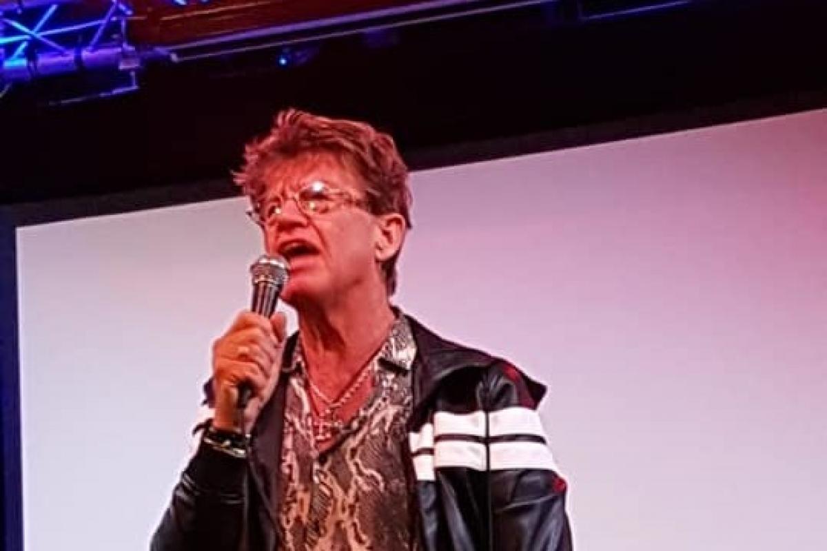 ON STAGE: Robin Askwith holding court at the Forum Music Centre in Darlington. Picture: SCOTT WETHERILL