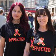 Victims and campaigners outside Central Hall in Westminster, London, after the publication of the Inquiry report. Tens of thousands of people in the UK were infected with deadly viruses after they were given contaminated blood and blood products